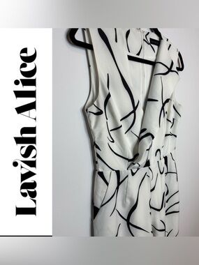 Lavish Alice Black & White One-Shoulder Abstract Wrap Dress
